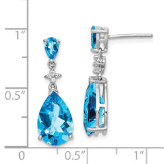 Sterling Silver 925 Blue and White Topaz Drop Earrings with Rhodium Finish