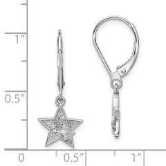 Sterling Silver Rhodium Plated Diamond Star Leverback Earrings