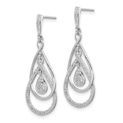 Sterling Silver 925 Diamond Dangle Earrings with Rhodium Plating, Polished Finish