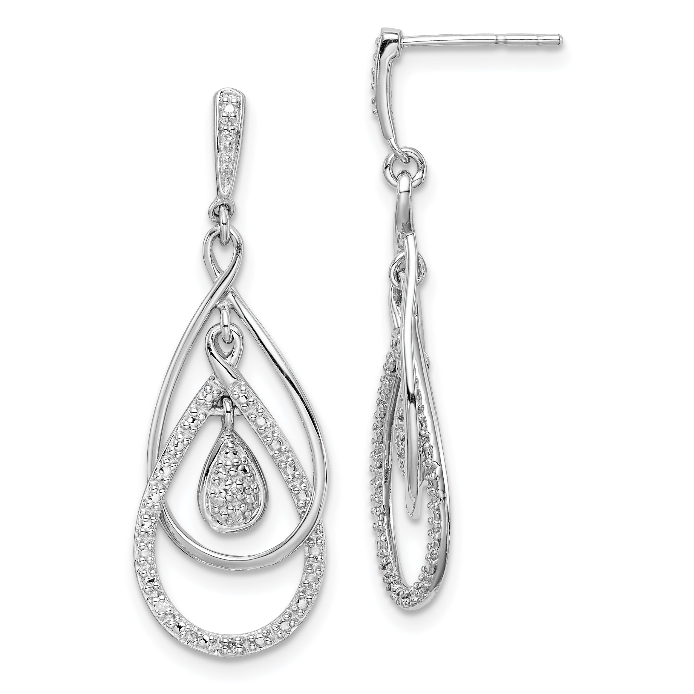 Sterling Silver Rhodium Plated Diamond Post Dangle Earrings Main image