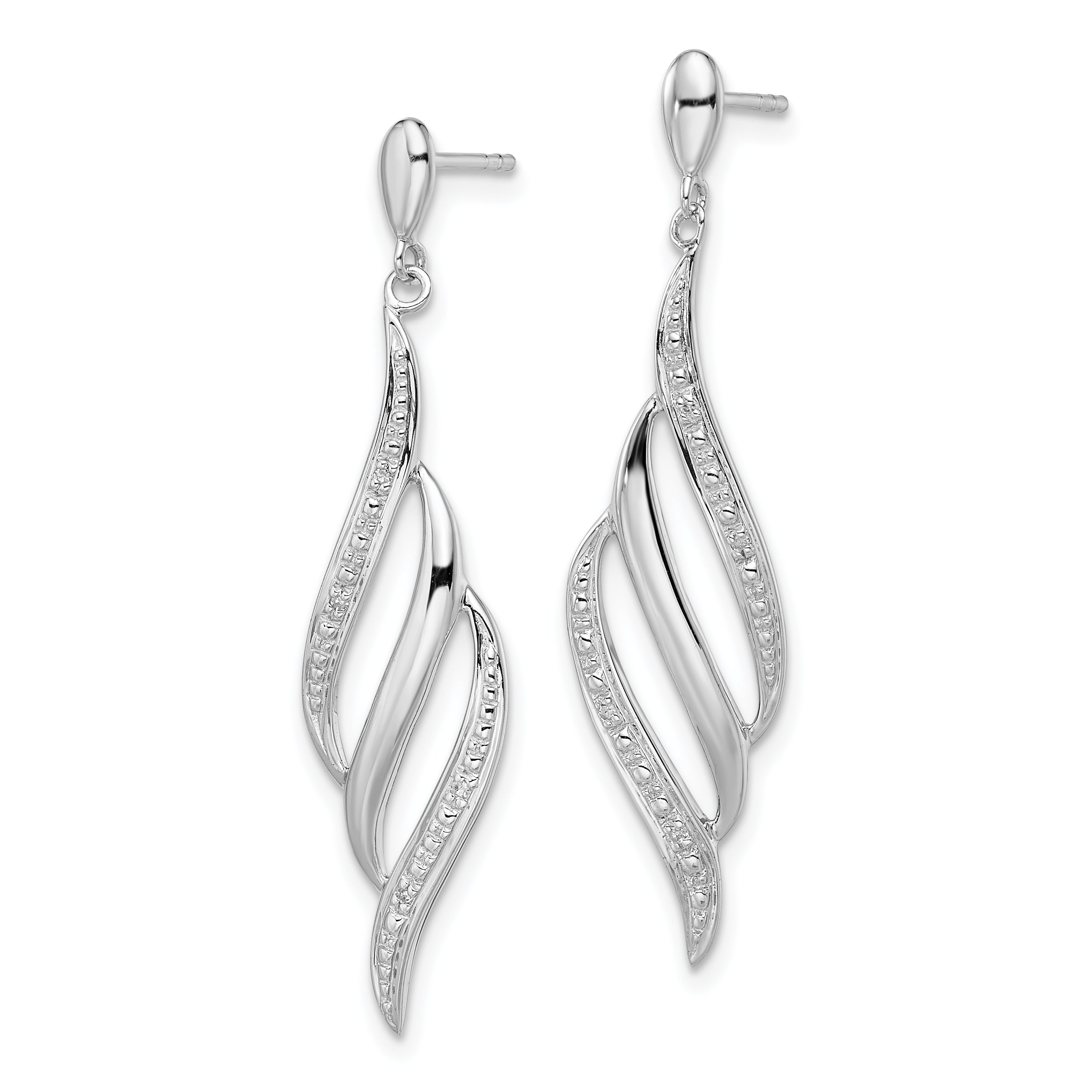 Sterling Silver Diamond Swirl Dangle Earrings Rhodium Plated Elegant Finish Secondary image