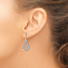 Sterling Silver Rhodium Plated Diamond Post Dangle Earrings