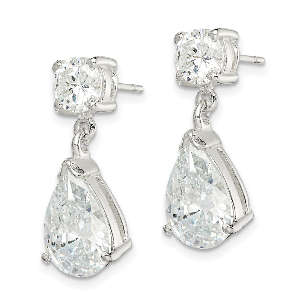Sterling Silver Dangle Earrings with CZ Pear & Round Stones, Polished Finish