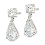 Sterling Silver Dangle Earrings with CZ Pear & Round Stones, Polished Finish