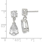 Sterling Silver Dangle Earrings with CZ Pear & Round Stones, Polished Finish