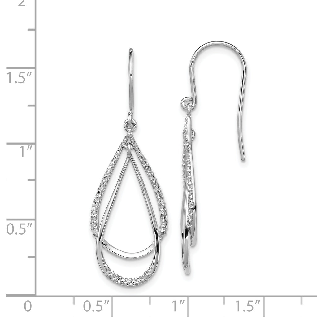 Sterling Silver Diamond Dangle Earrings with Rhodium Plating and French Wire