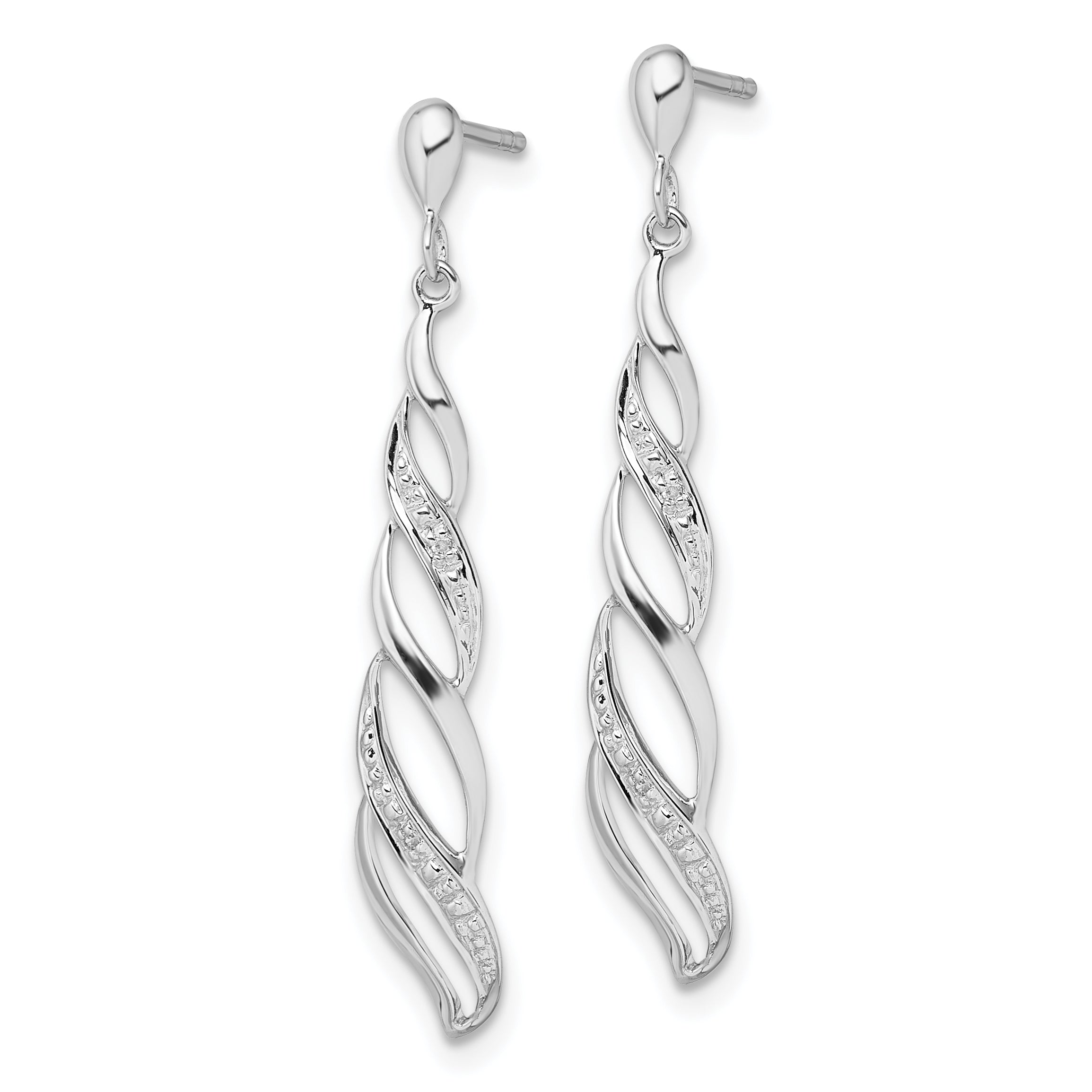 Sterling Silver Diamond Swirl Dangle Earrings with Rhodium Plating Elegant Design Secondary image