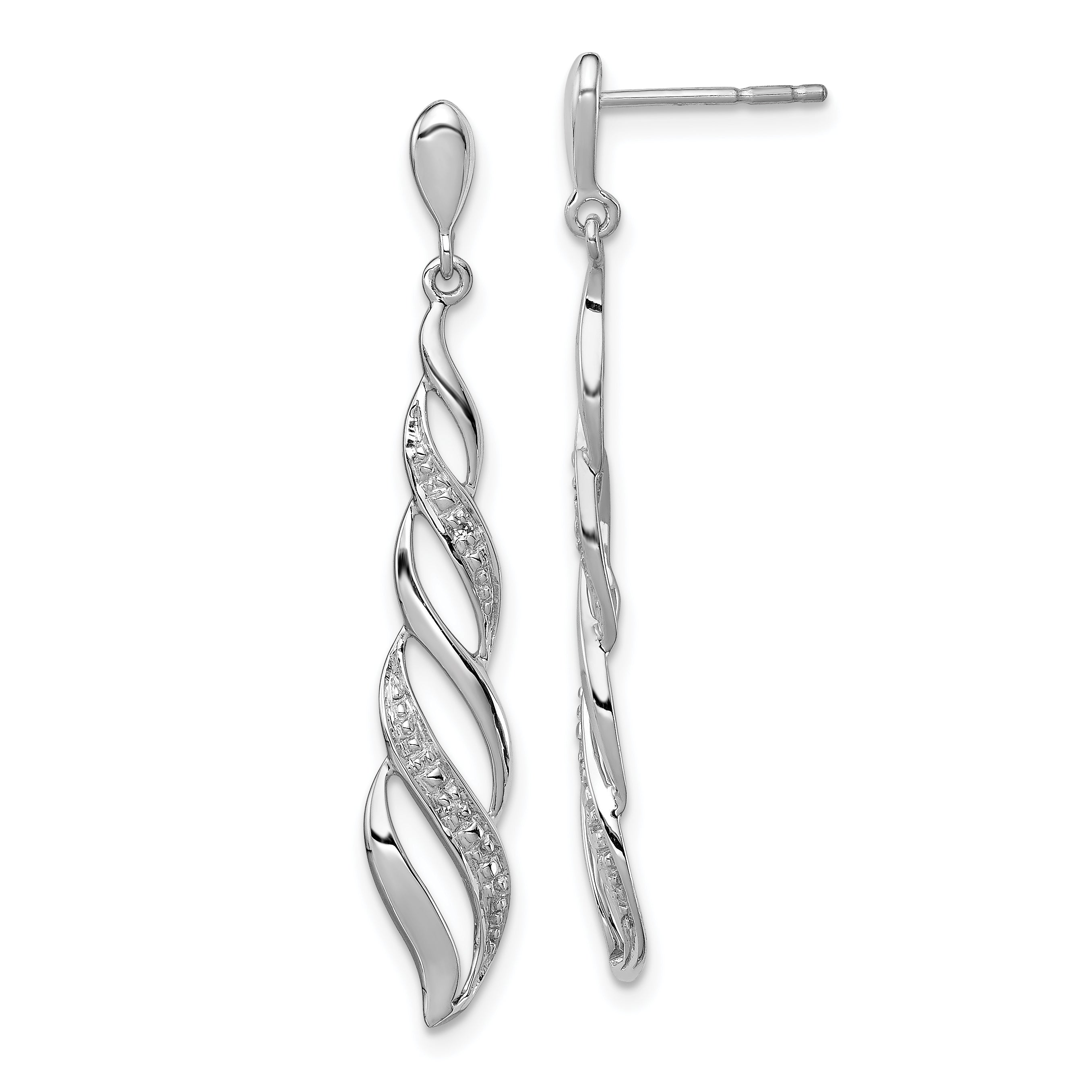Sterling Silver Rhodium Plated Diamond Swirl Post Dangle Earrings Main image