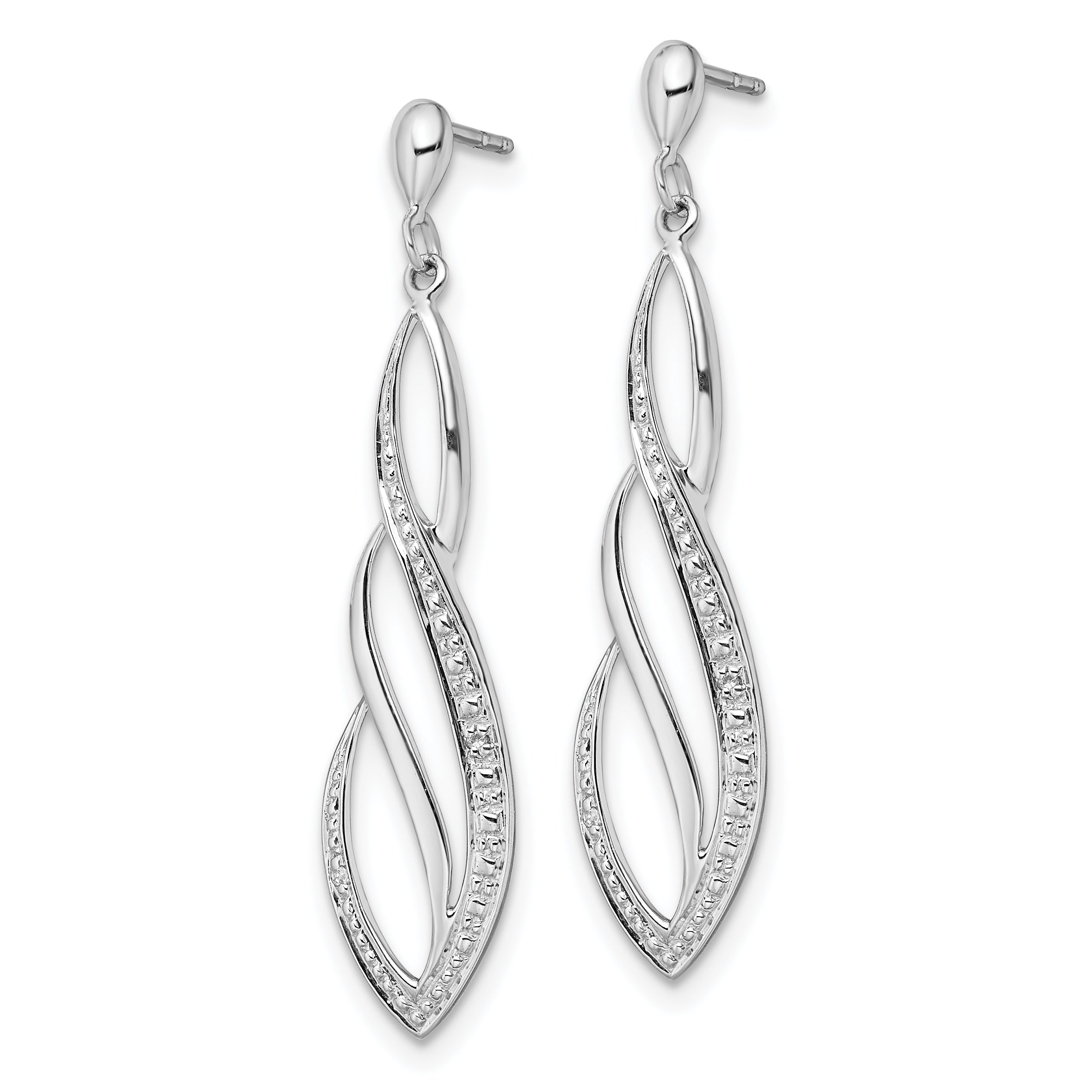 Sterling Silver Rhodium Plated Diamond Swirl Post Dangle Earrings