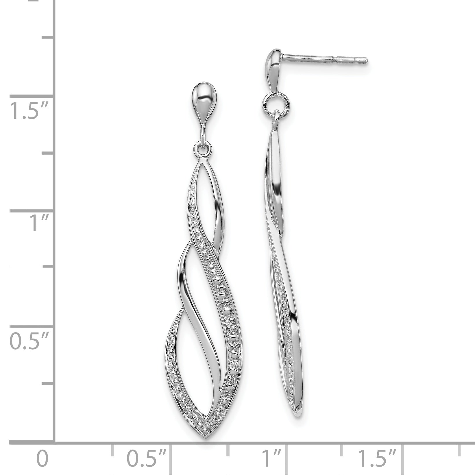 Sterling Silver Rhodium Plated Diamond Swirl Dangle Earrings Polished Elegant Design