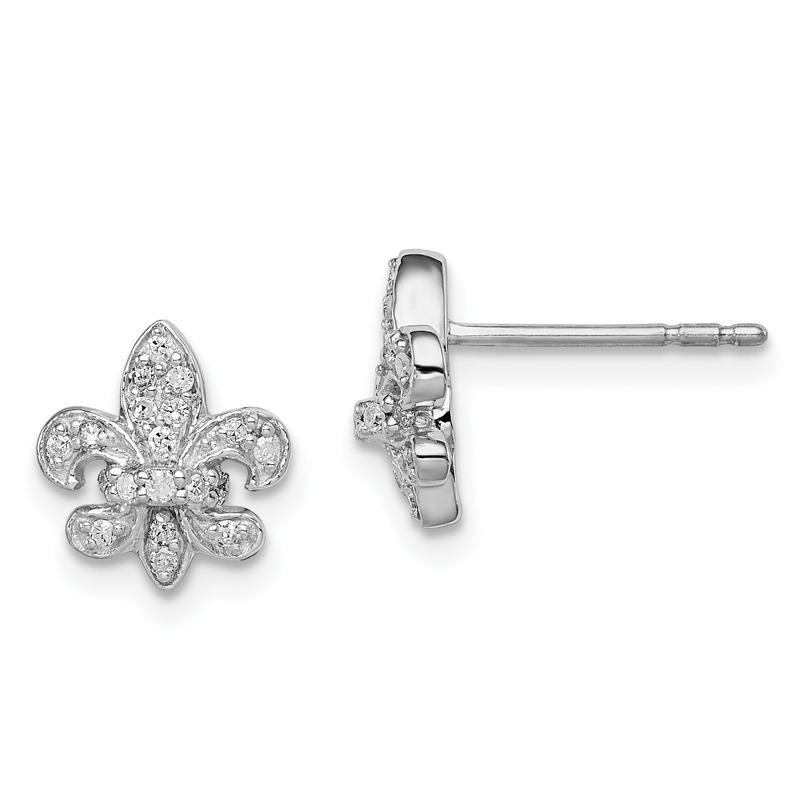 Sterling Silver Rhodium 0.16ct Diam. Fleur de Lis Post Earrings Main image