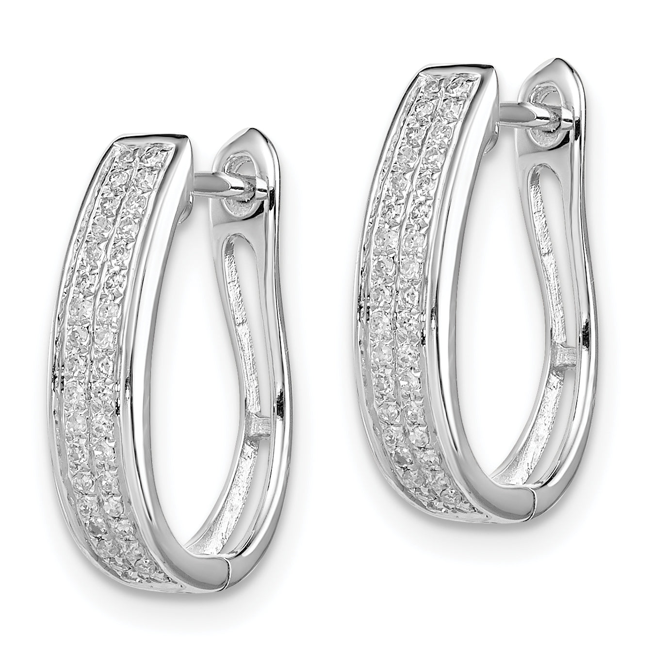 Sterling Silver Diamond Hoop Earrings with Rhodium Finish, 925 Hinged Huggie