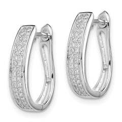 Sterling Silver Diamond Hoop Earrings with Rhodium Finish, 925 Hinged Huggie
