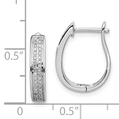 Sterling Silver Diamond Hoop Earrings with Rhodium Finish, 925 Hinged Huggie