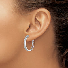 Sterling Silver 925 Diamond Hoop Earrings with Rhodium Finish and Hinged Closure
