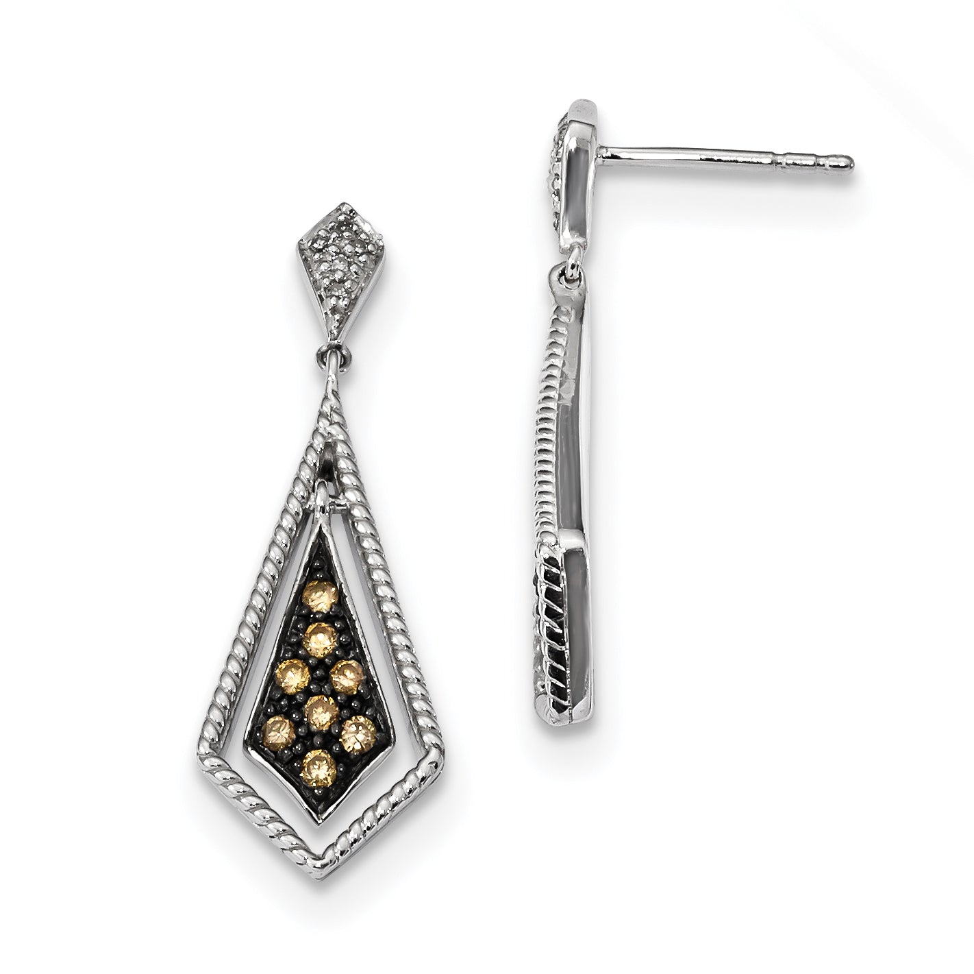 Sterling Silver Champagne Diamond Geometric Post Earrings