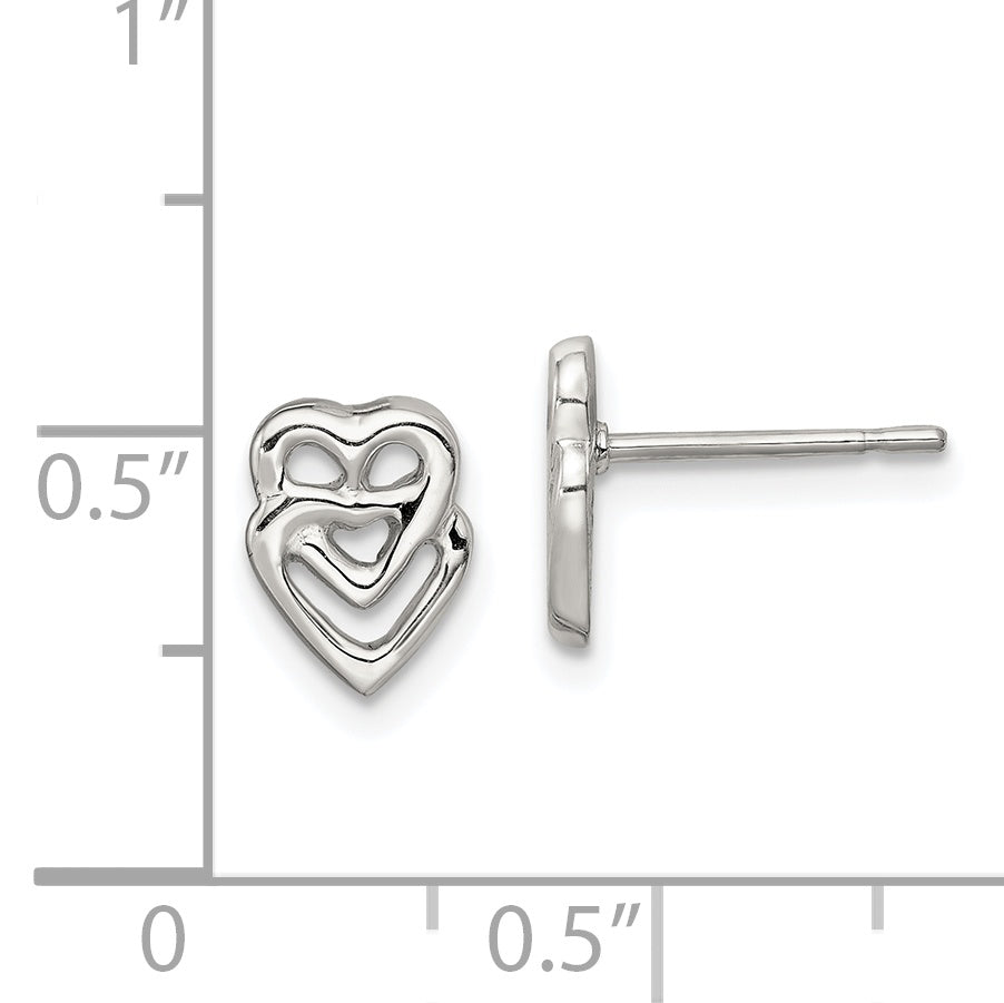Sterling Silver Double Open Heart Earrings for Girls, Polished & Anti-Tarnish