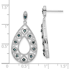 White Night Sterling Silver Rhodium-plated Dangle Blue and White Diamond Post Earrings