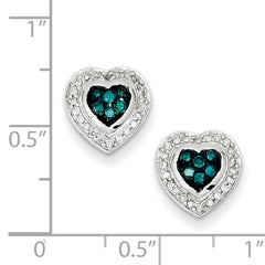 Sterling Silver Blue Diamond Small Heart Post Earrings