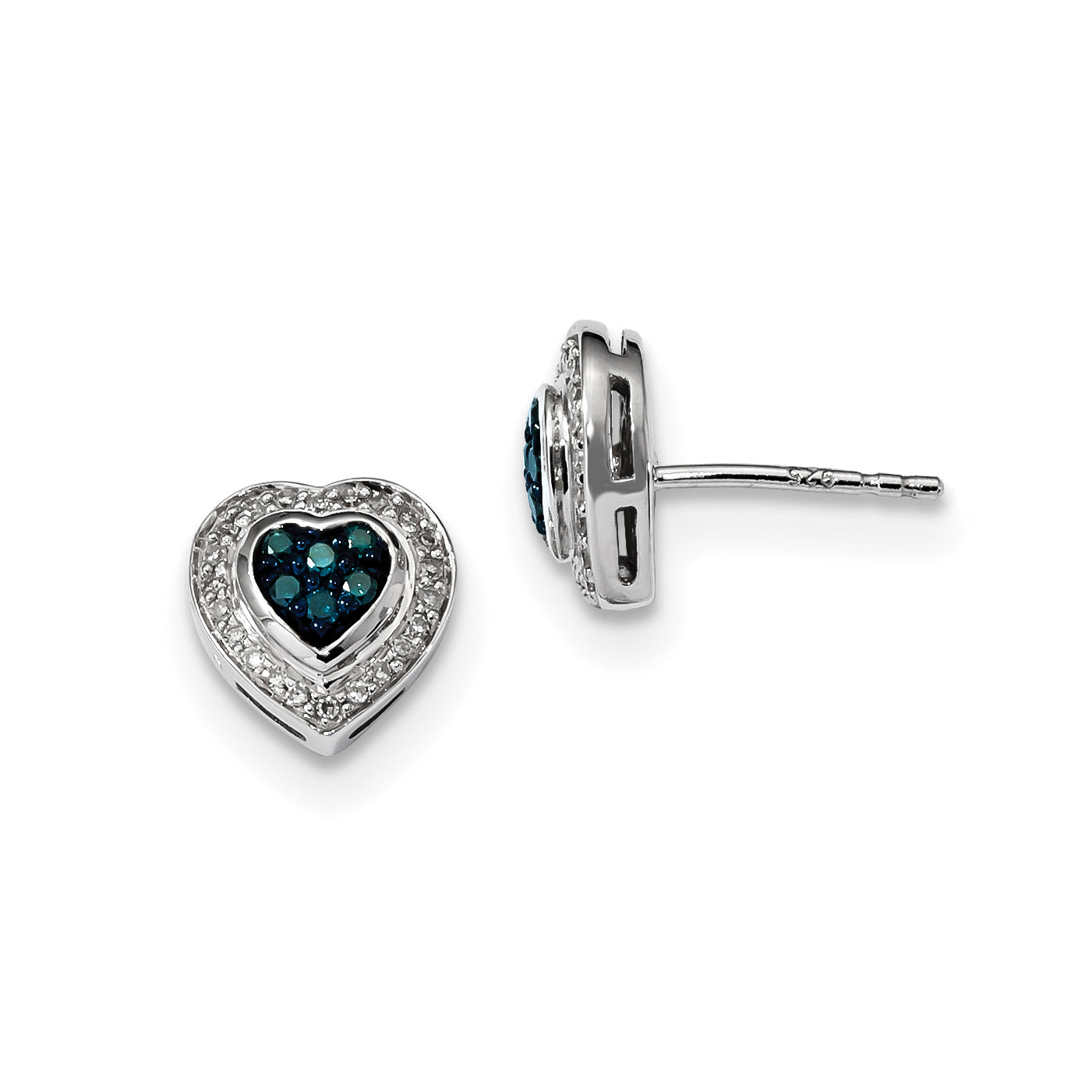 Sterling Silver Blue Diamond Small Heart Post Earrings Main image