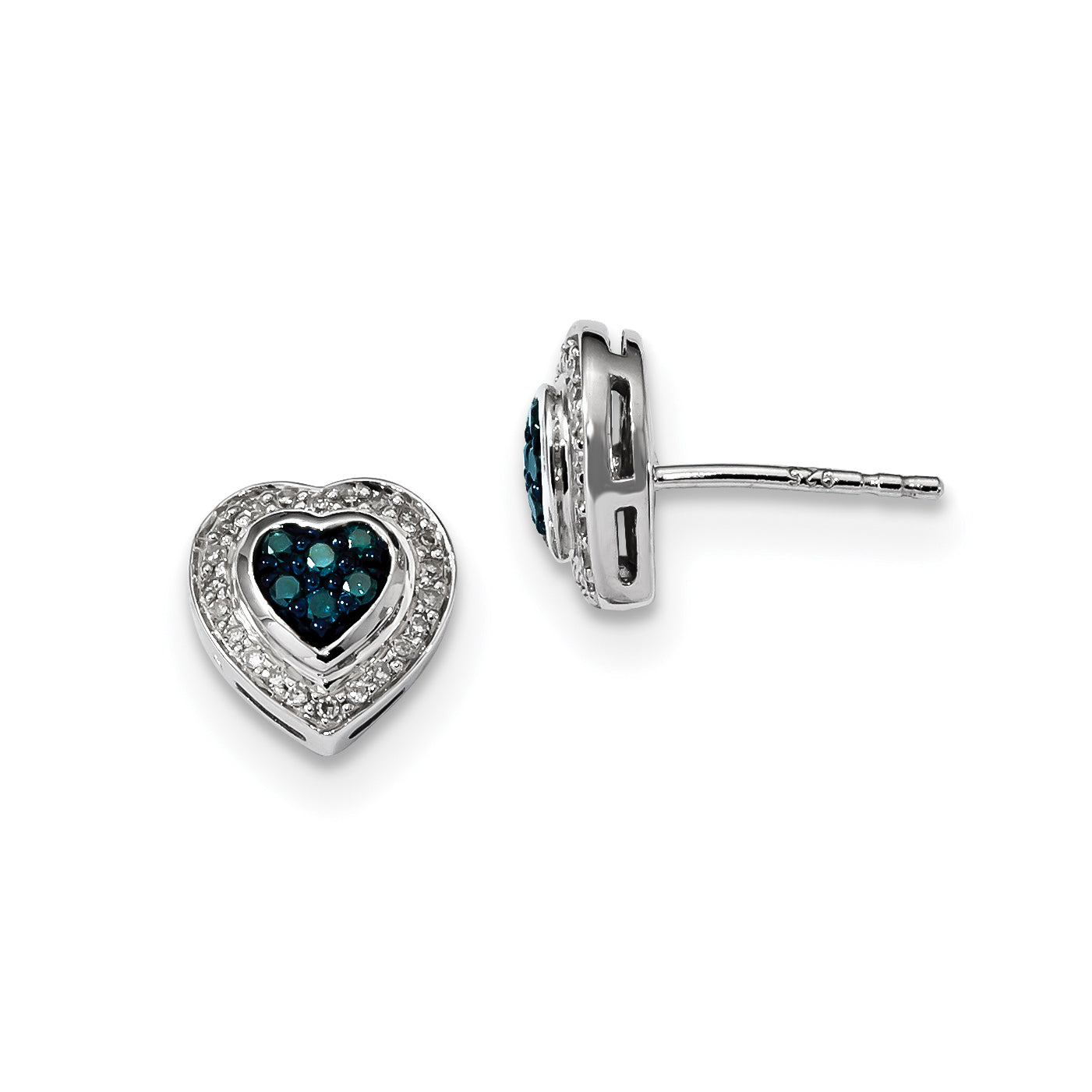 Sterling Silver Blue Diamond Small Heart Post Earrings