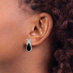 Sterling Silver Onyx Teardrop Drop Earrings with Rhodium Polish