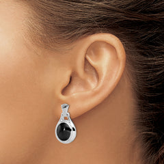 Sterling Silver Rhodium-Plated Polished Onyx Dangle Earrings for Women