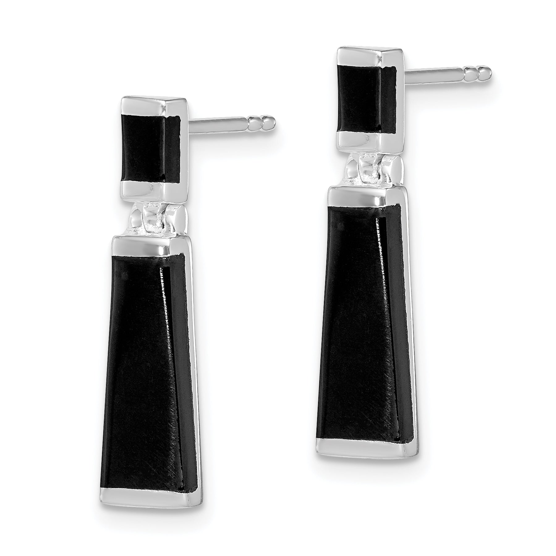 Sterling Silver Rhodium-Plated Onyx Drop Earrings Elegant Polished Finish