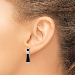 Sterling Silver Rhodium-Plated Onyx Drop Earrings Elegant Polished Finish