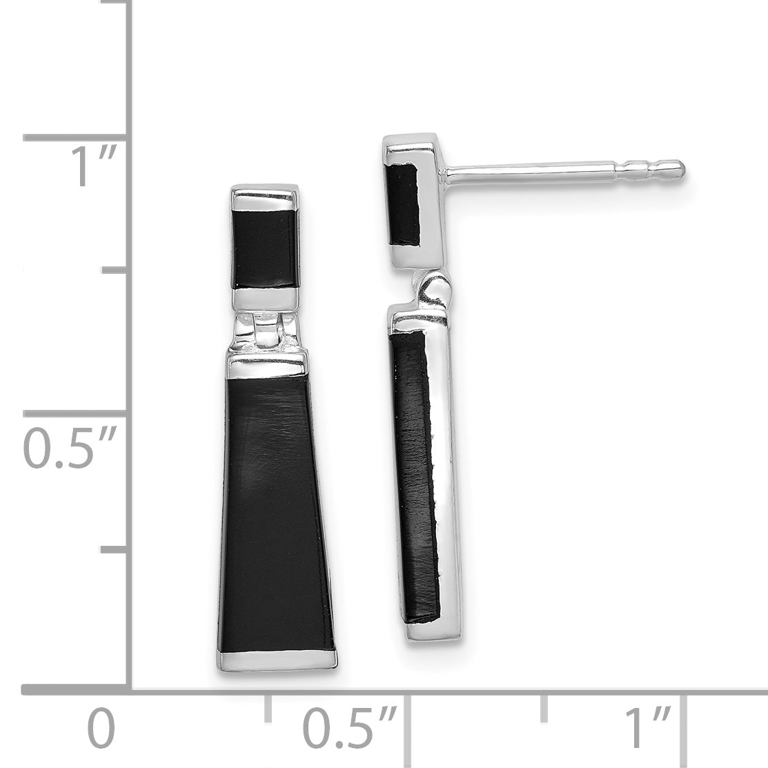 Sterling Silver Rhodium-Plated Onyx Drop Earrings Elegant Polished Finish