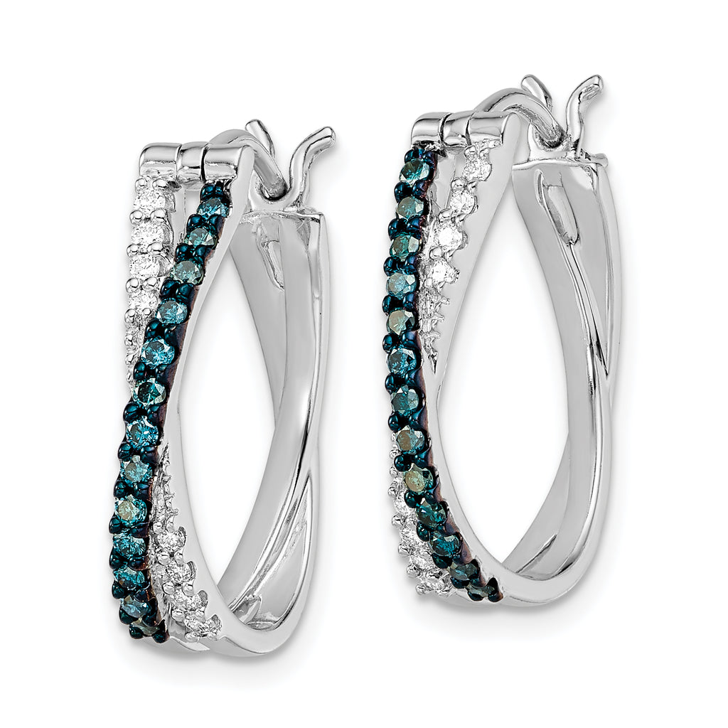 Sterling Silver Rhodium-Plated White & Blue Diamond Hoop Earrings  Gift Ready Elegant Design.