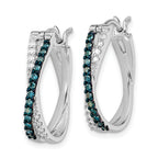 Sterling Silver Rhodium-Plated White & Blue Diamond Hoop Earrings  Gift Ready Elegant Design.