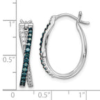 Sterling Silver Rhodium-Plated White & Blue Diamond Hoop Earrings  Gift Ready Elegant Design.