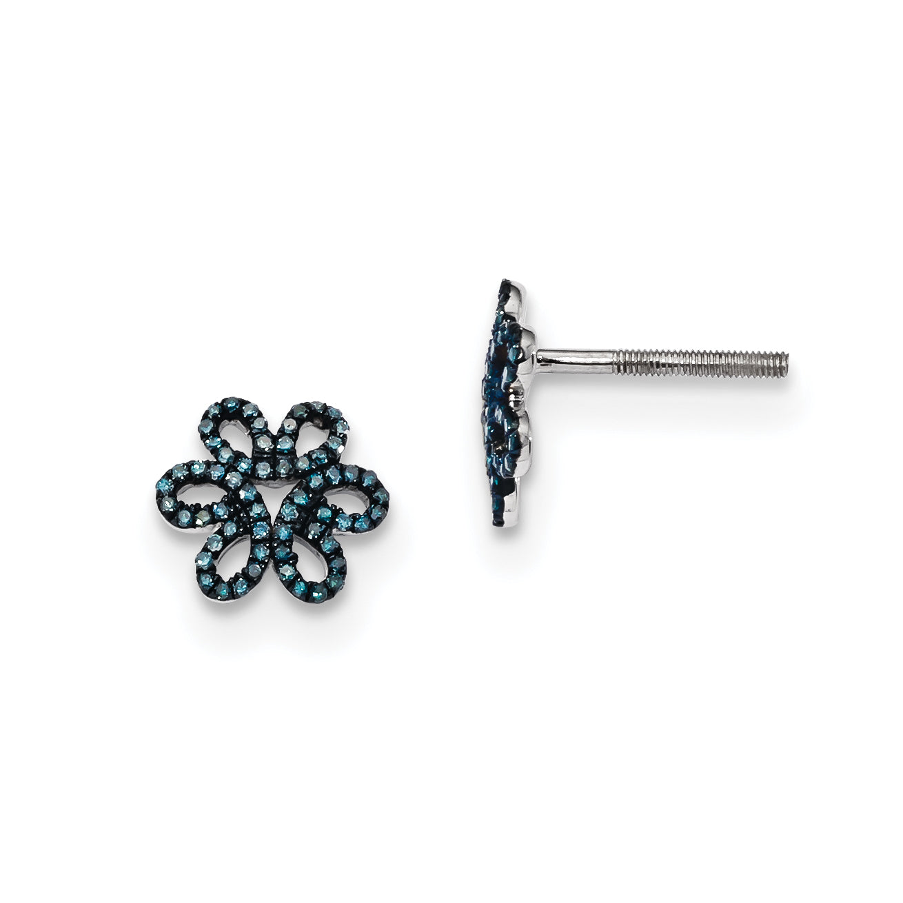 Sterling Silver Blue Diamond Flower Post Earrings