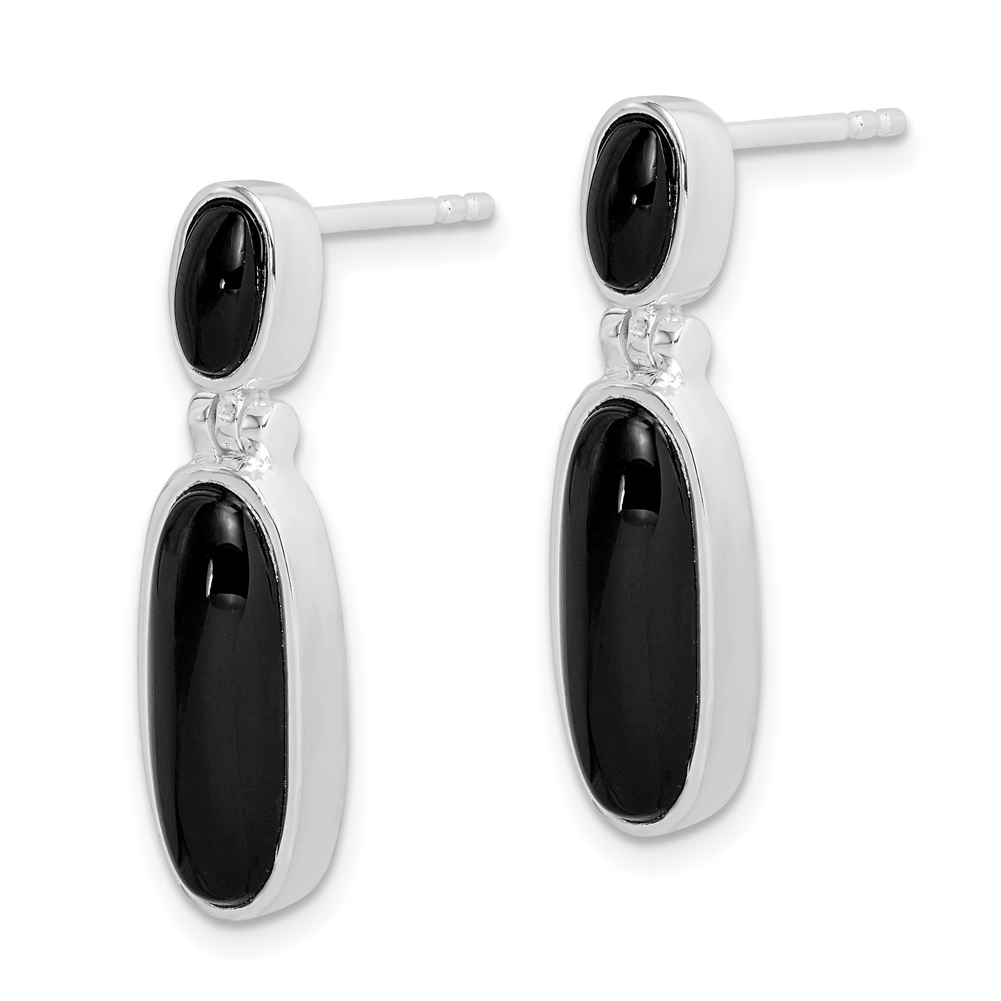 Sterling Silver Rhodium-Plated Oval Onyx Dangle Earrings Polished Finish