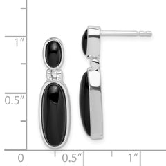Sterling Silver Rhodium-Plated Oval Onyx Dangle Earrings Polished Finish