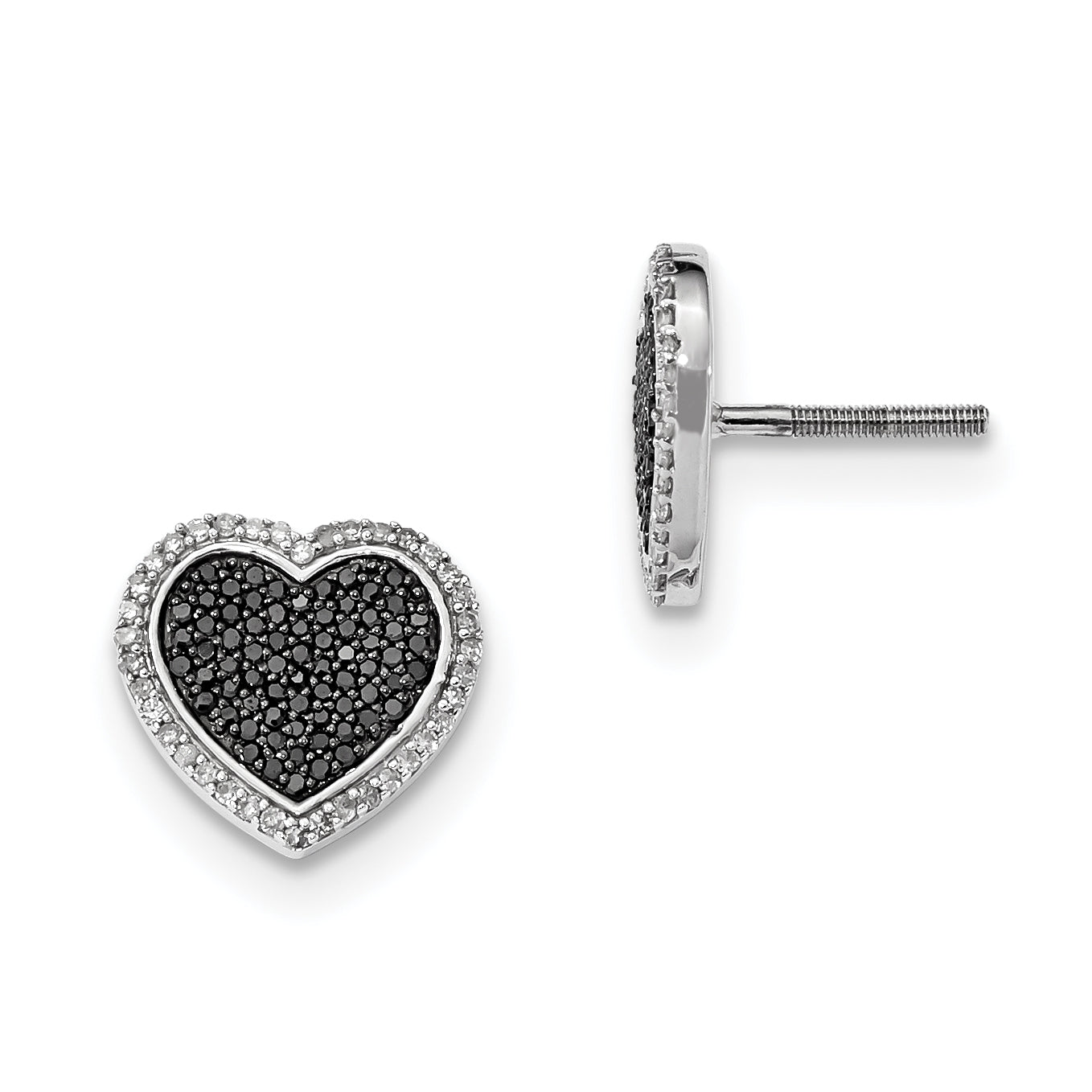 Sterling Silver Black and White Diamond Heart Post Earrings Main image