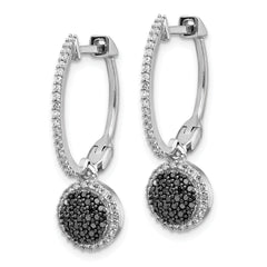 White Night Sterling Silver Rhodium-plated Black and White Diamond Hinged Hoop Dangle Earrings