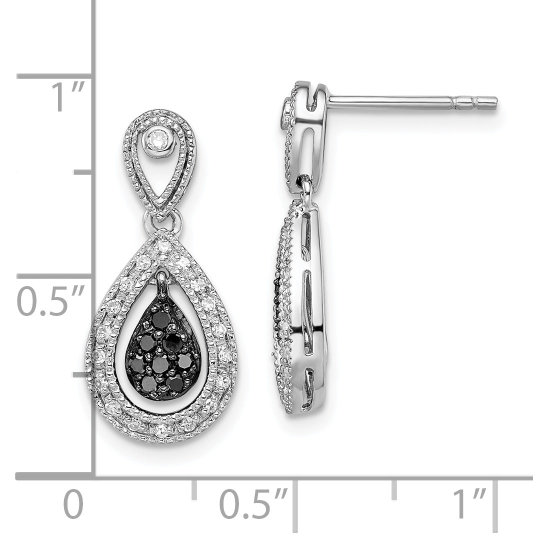 Sophia Jewelers Sterling Silver Rhodium-Plated Black & White Diamond Teardrop Earrings