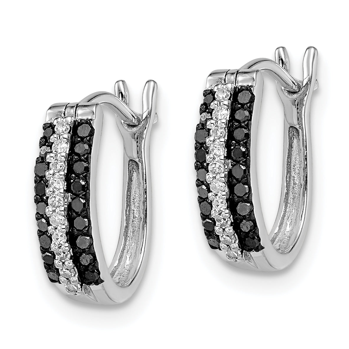 White Night Sterling Silver Rhodium-plated Black and White Diamond Hinged Post Earrings Secondary image