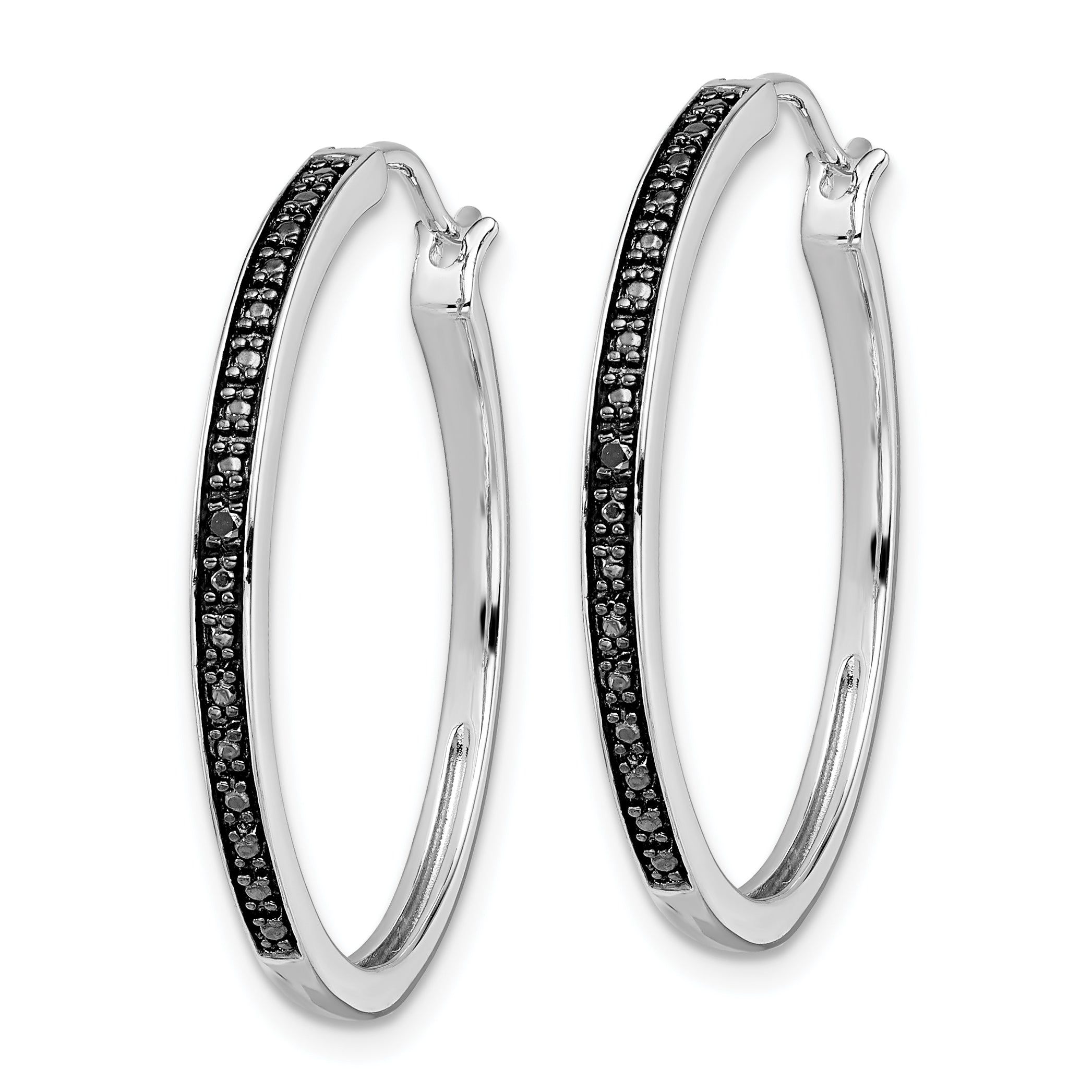 925 Sterling Silver Black Diamond Hoop Earrings  Rhodium-Plated, Polished, Gift-Ready Secondary image