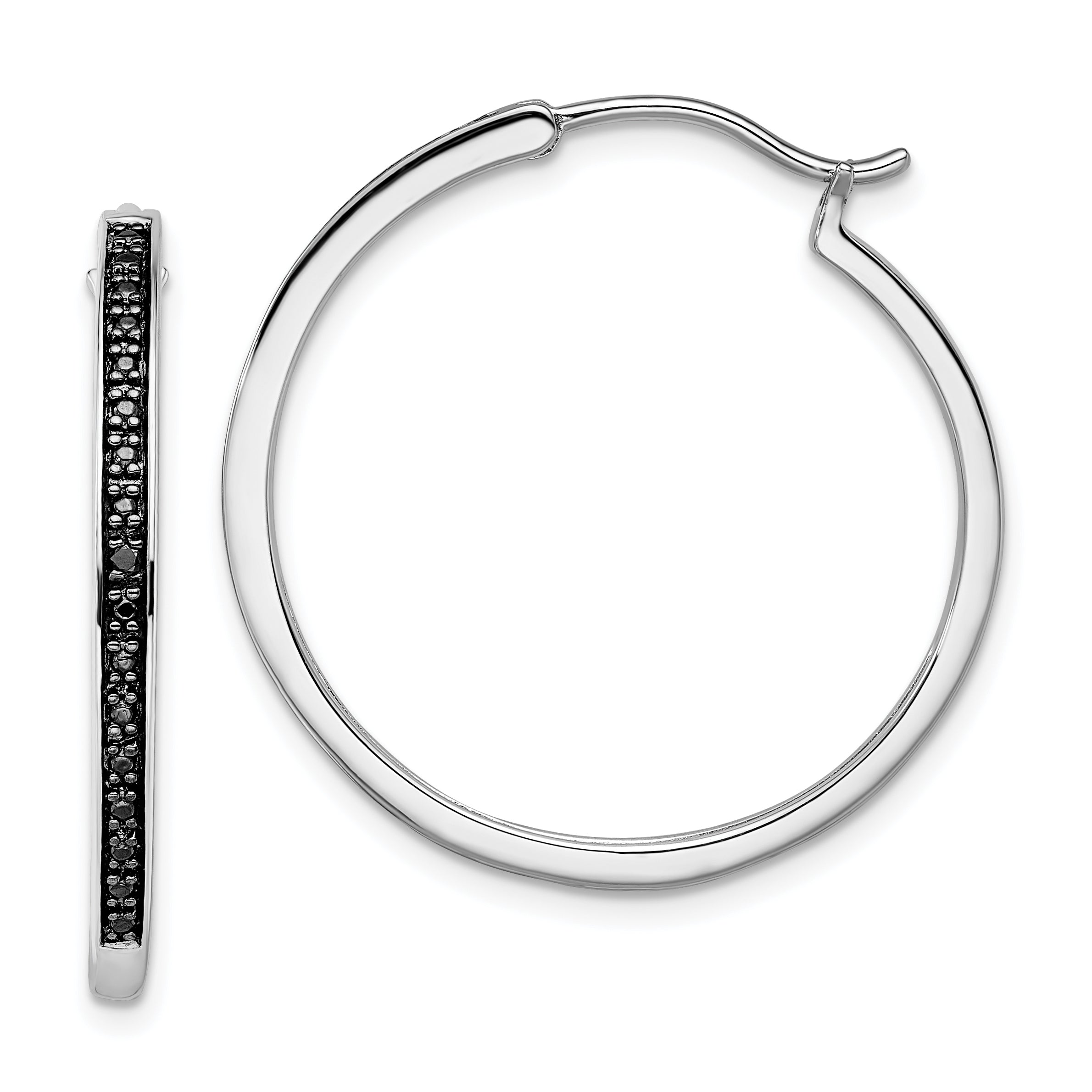 White Night Sterling Silver Rhodium-plated Black Diamond Hoop Earrings Main image