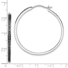 White Night Sterling Silver Black Diamond Hoop Earrings, Rhodium-Plated, Gift-Ready