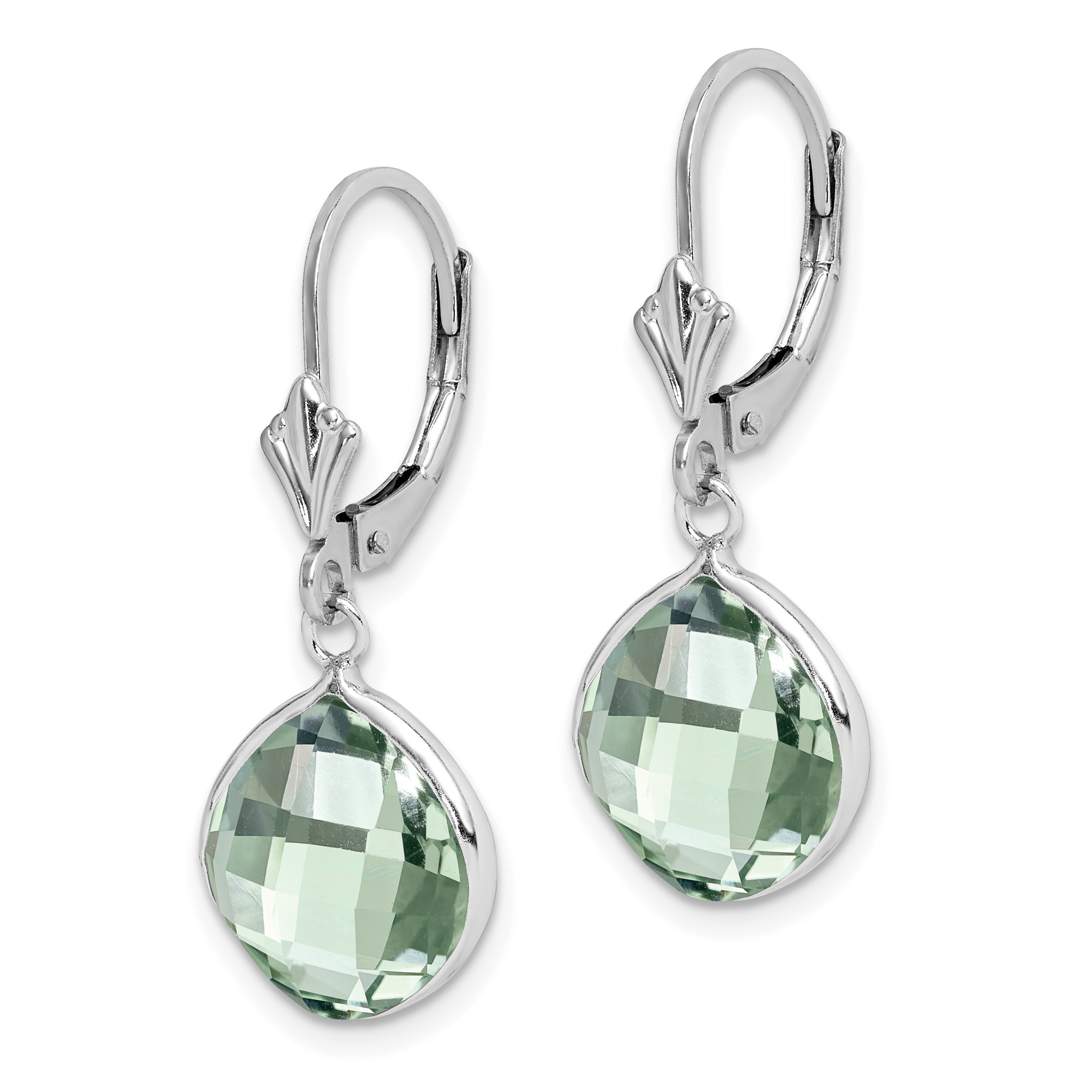 Sterling Silver Rhodium-plated Green Quartz Dangle Lever Back Earrings Secondary image