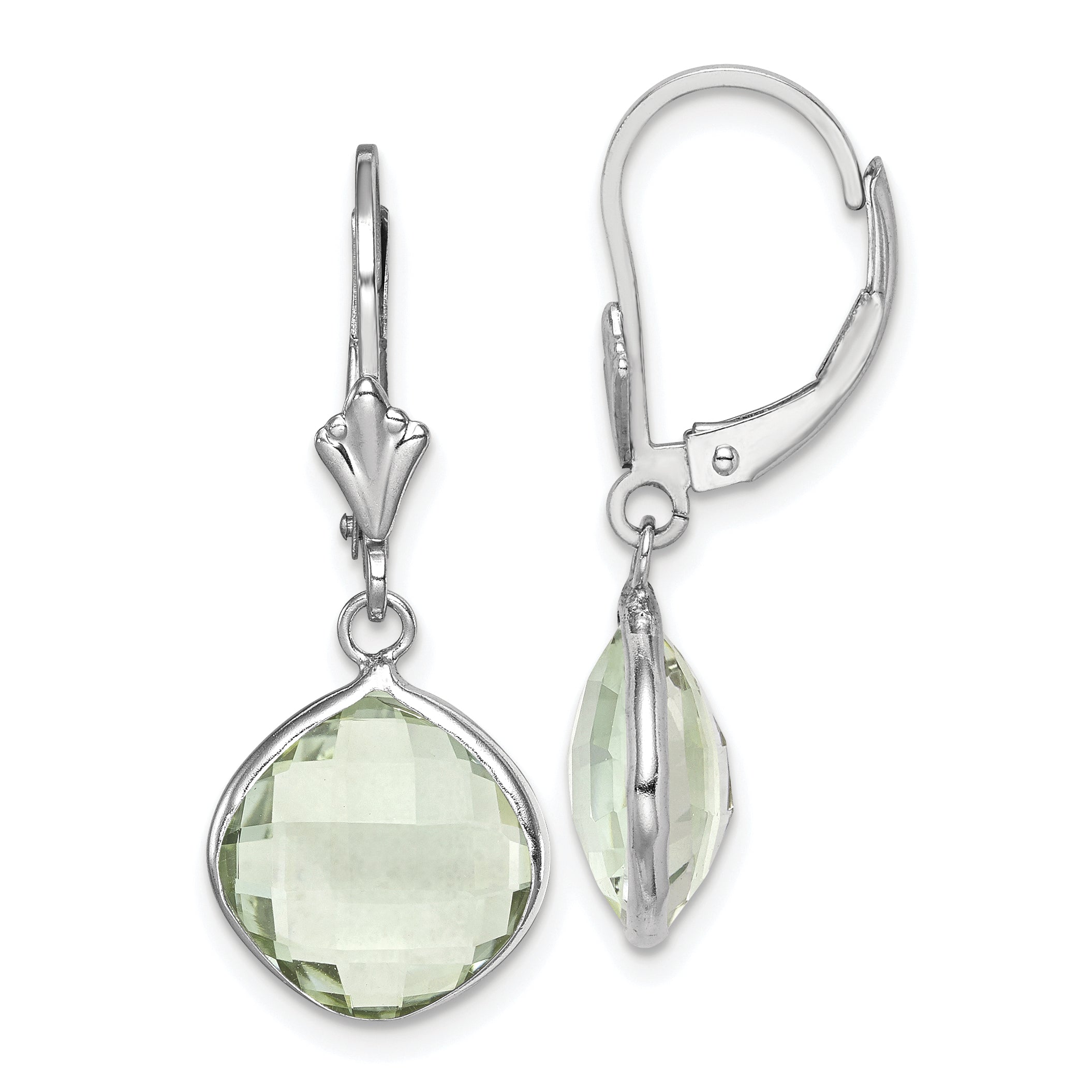 Sterling Silver Rhodium-plated Green Quartz Dangle Lever Back Earrings Main image