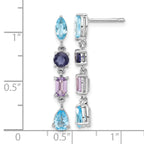 Sterling Silver Rhodium Dangle Earrings with Amethyst, Blue Topaz & Iolite