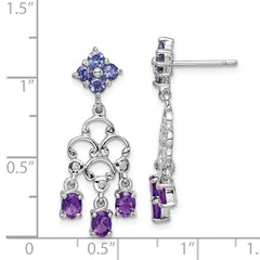 Sterling Silver RH Plated Amethyst Iolite and Diamond Dangle Earrings