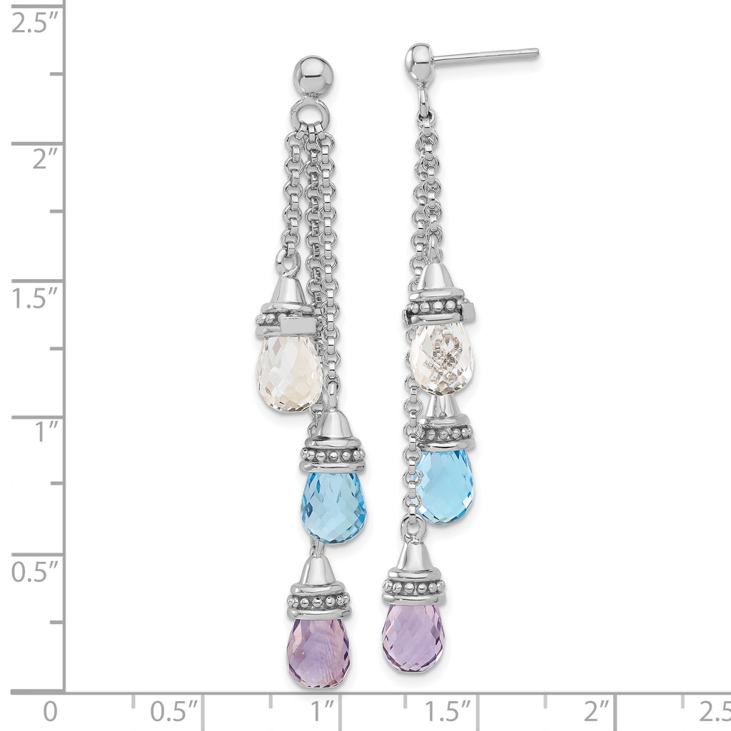 Sterling Silver Dangle Earrings with Amethyst, Blue & White Topaz Stones