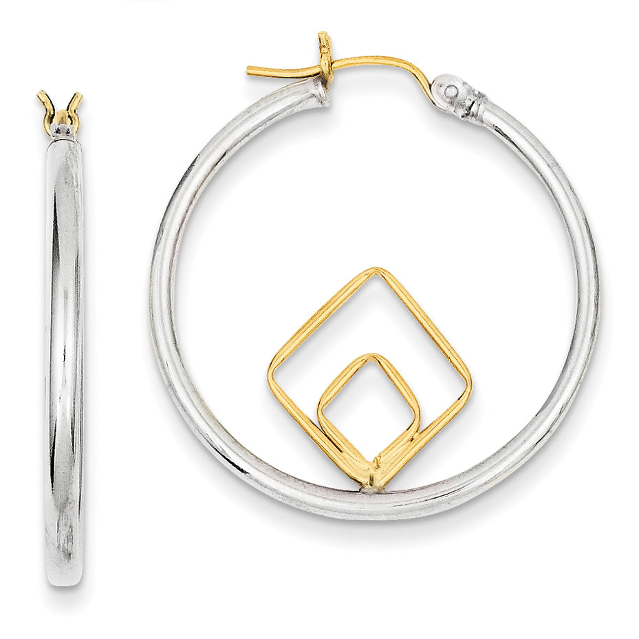 Sterling Silver & 14ky Polished Diamond-shape & Round Hoop Earrings Main image
