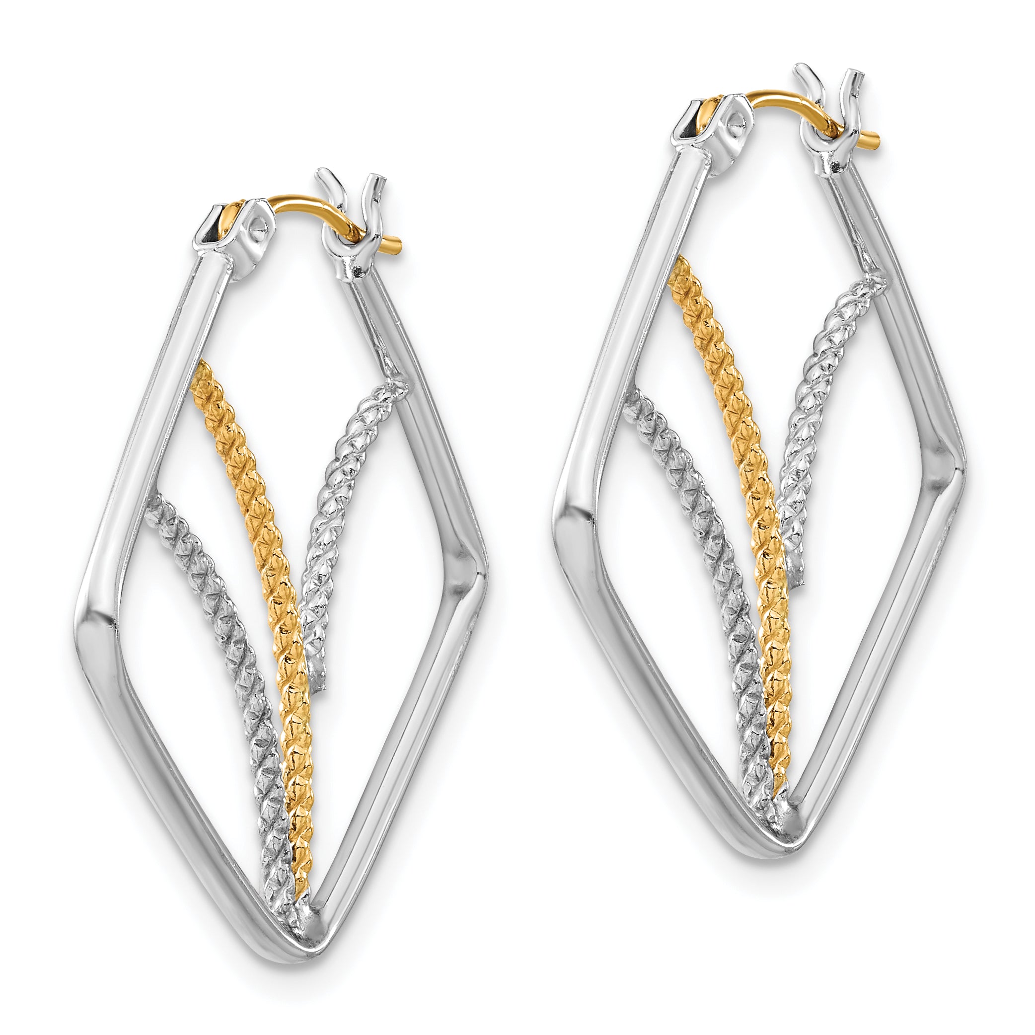 Sterling Silver w/14k Gold-plated Polished Twisted Squares Hoop Earrings